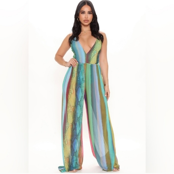 Fashion Nova Pants - NWT Fashion Nova hissing around mesh jumsuit multicolor